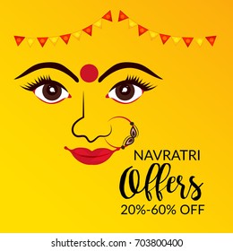 Vector illustration of a Banner for Happy Navratri with Maa Durga.