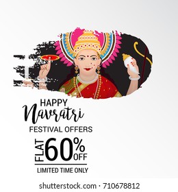 Vector illustration of a Banner for Happy Navratri with Maa Durga.