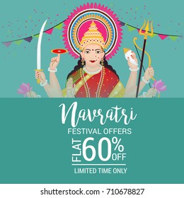 Vector illustration of a Banner for Happy Navratri with Maa Durga.