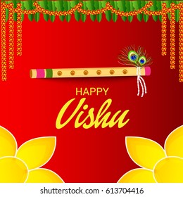 Vector illustration of a Banner for Happy Vishu Typography Design On Traditional Background.