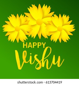 Vector illustration of a Banner for Happy Vishu Typography Design On Traditional Background.