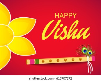 Vector illustration of a Banner for Happy Vishu Typography Design On Traditional Background.