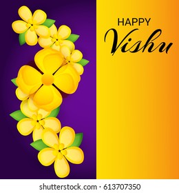 Vector illustration of a Banner for Happy Vishu with yellow Flowers.