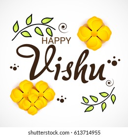 Vector illustration of a Banner for Happy Vishu Typography Design On Traditional Background.