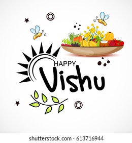 Vector illustration of a Banner for Happy Vishu Typography Design On Traditional Background.