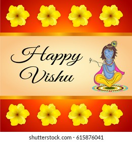 Vector illustration of a Banner for Happy Vishu with Vishukani  Flowers.

