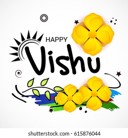 Vector illustration of a Banner for Happy Vishu with Vishukani  Flowers.

