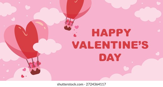 Ilustração vetorial de coração Banner em forma e balão no céu. Modelo de dar amor, surpreender um par de dia dos namorados.