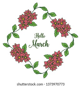 Vector illustration banner hello march with drawing wreath frame hand drawn