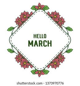 Vector illustration banner hello march with drawing wreath frame hand drawn