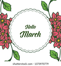 Vector illustration banner hello march with drawing wreath frame hand drawn