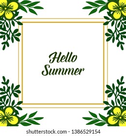 Vector illustration banner hello summer with art yellow floral frame