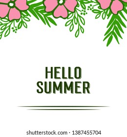 Vector illustration banner hello summer with pink wreath frames blooms