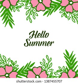 Vector illustration banner hello summer with pink wreath frames blooms