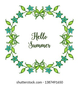Vector illustration banner hello summer for frame flower blue and leaf green
