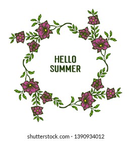 Vector illustration banner hello summer with elegant purple floral frame