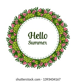 Vector illustration banner hello summer for various crowd colorful flower frame hand drawn