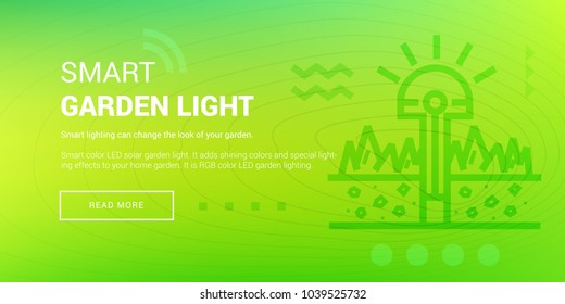 Vector illustration of banner with hi-tech smart garden light icon on green background.