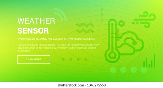Vector illustration of banner with hi-tech weather sensor on green background.