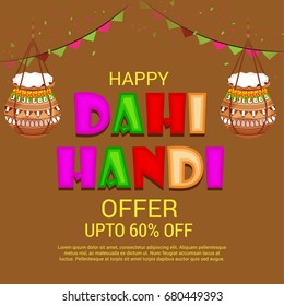 Vector illustration of a Banner for indian festival of krishna janmashtami, dahi handi celebration.