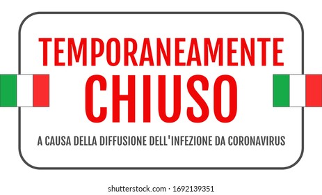 Vector illustration. Banner in Italian: "Temporarily closed. 
Due to the spread of coronavirus infection". Information warning sign. Design for print, web template, poster, flyer, cover. Caution COVID
