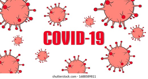 Vector illustration, banner, layout, template. Кed coronavirus on a white background. Covid-19, pandemic, virus, danger, science,medicine.