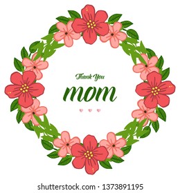 Vector illustration banner i love you mom for orange flower frame isolated on white backdrop hand drawn