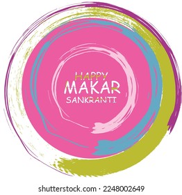Imagen vectorial de un cartel para la celebración de Makar Sankranti con cometas coloridas.