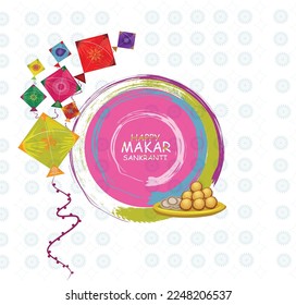 Vector illustration of a Banner for Makar Sankranti Celebration with Colorful Kites.