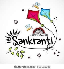 Imagen vectorial de un banner para Makar Sankranti con texto hermoso.