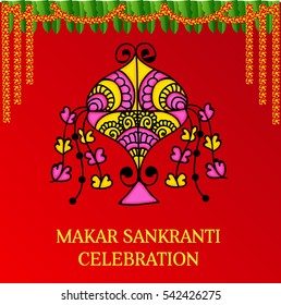 Vector illustration of a Banner For Makar Sankranti with Colorful Kite.