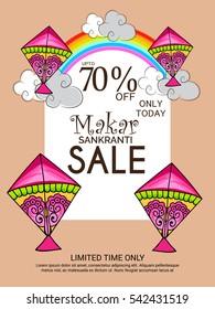 Vector illustration of a Banner For Makar Sankranti with Colorful Kites and STylish Text.