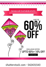 Vector illustration of a Banner For Makar Sankranti with Colorful Kites.