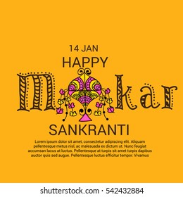 Vector illustration of a Banner For Makar Sankranti with Beautiful Text.