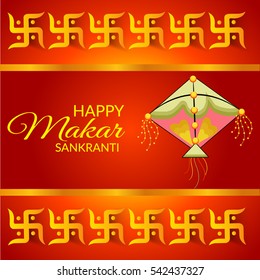 Vector illustration of a Banner For Makar Sankranti with Beautiful Text and Colorful Kite.