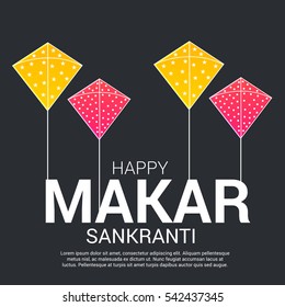 Vector illustration of a Banner For Makar Sankranti with Beautiful Text and Colorful Kites.