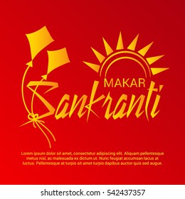 Vector illustration of a Banner For Makar Sankranti with Beautiful Text in Red Background.