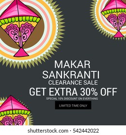 Vector illustration of a Banner For Makar Sankranti with Colorful Kites.