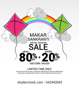 Vector illustration of a Banner For Makar Sankranti with Colorful Kites.