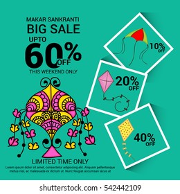 Vector illustration of a Banner For Makar Sankranti with Beautiful Text.