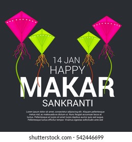 Vector illustration of a Banner For Makar Sankranti with Colorful Kites.