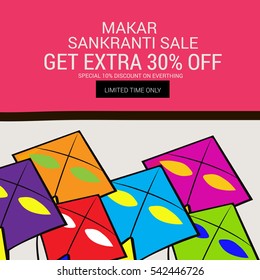Vector illustration of a Banner For Makar Sankranti with Colorful Kites.