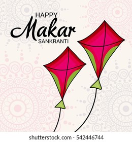 Vector illustration of a Banner For Makar Sankranti with Colorful Kites.