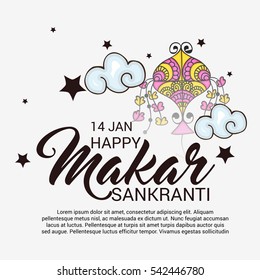 Vector illustration of a Banner For Makar Sankranti with Beautiful Text.