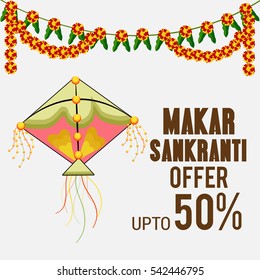 Vector illustration of a Banner For Makar Sankranti with Beautiful Text and Colorful Kite..