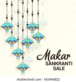 Vector illustration of a Banner For Makar Sankranti with Beautiful Hanging Kites.