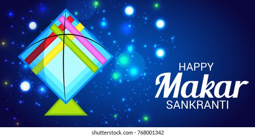 Vector illustration of a Banner for Makar Sankranti Celebration with Colorful Kites.