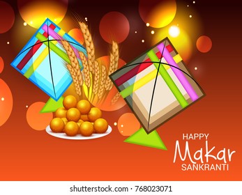 Vector illustration of a Banner for Makar Sankranti Celebration with Colorful Kites.