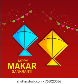 Vector illustration of a Banner for Makar Sankranti Celebration with Colorful Kites.