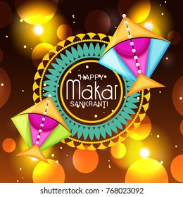 Vector illustration of a Banner for Makar Sankranti Celebration with Colorful Kites.